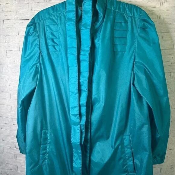 Vintage The Totes Coat Rain Jacket 100% silk Trench Coat Teal still has belt - Picture 3 of 10